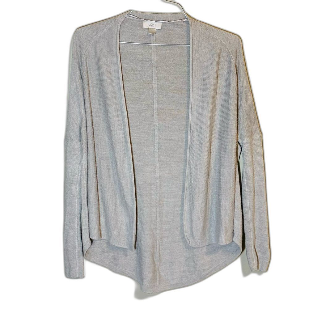 Women's LOFT Cardigan Beige Open Front Lightweight Knit Sweater Classic Sz S